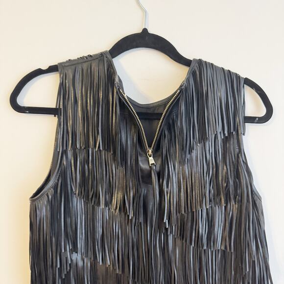 Ulla Johnson Leonie Black Leather Fringe Sleeveless Shell Top Size 2 / Small - Picture 5 of 8